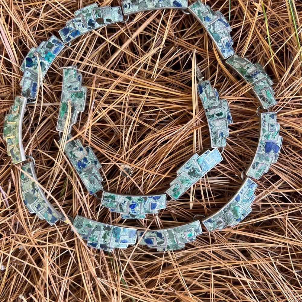 Vintage sterling Mexico inlayed bracelet and necklace